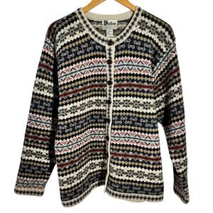 Vintage Kobe 100% Shetland Wool Cardigan Women 1X Knit Patterned Cottagecore